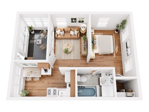 Floor plan for 1 bed, 1 bath, 532 sqft